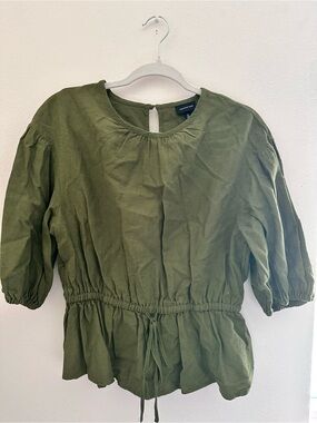 Who What Wear Olive Green Drawstring Peplum Top